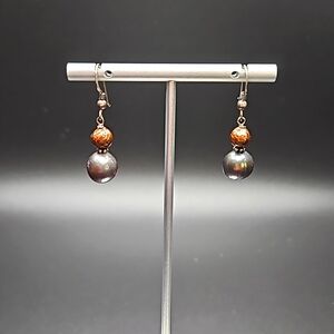 Vintage Sterling Silver Dangly Earrings Marked 925 With Bronze And Pewter Pearls